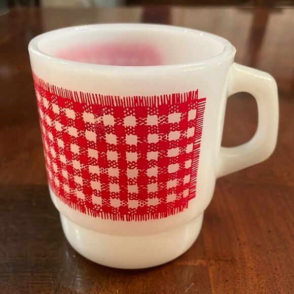 Fire King Other - Red Gingham Checkered Coffee Vintage Fire King Anchor Hocking Milk Glass…